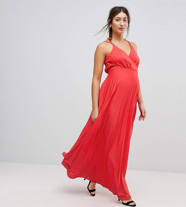 ASOS Blouson Wrap Pleated Maxi Dress