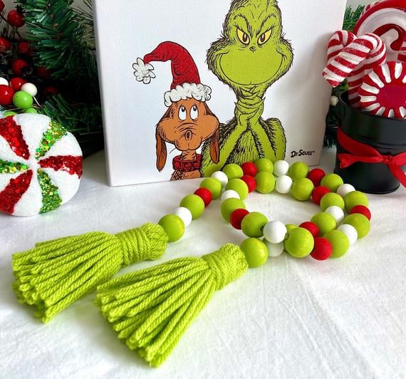 The Grinch Inspired Christmas Wooden Beads Garland