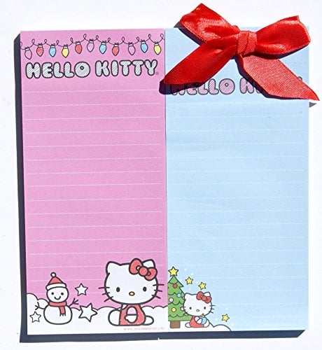 Write down each gift you need to get on the Christmas Holiday Hello Kitty Notepad Bundle ($10).