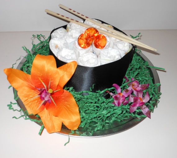 sushi-themed diaper cake