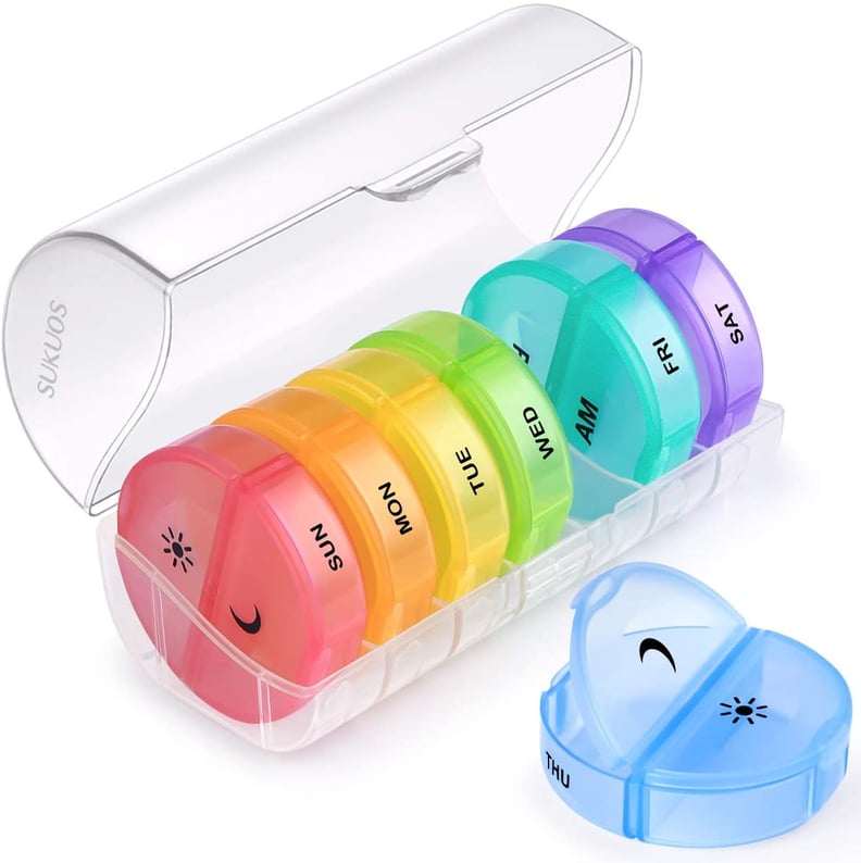 Fashion Designer Small Travel Pill Box Set with Mirror and 2 Compartments Tin Daily Pill Holder- 7-Day Pill Organizer Medicine Organizer for