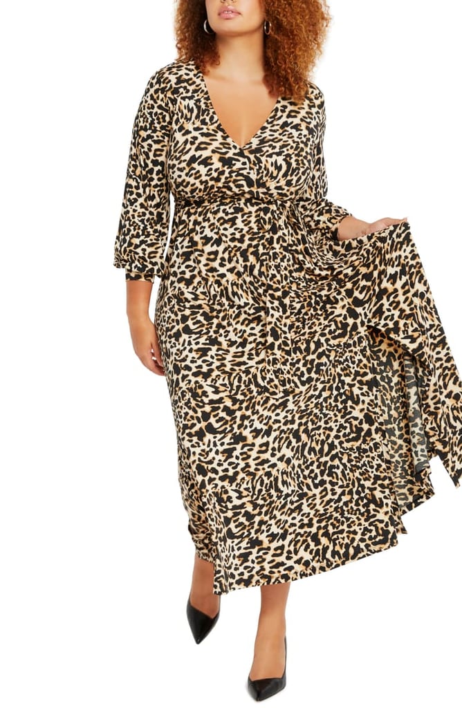ELOQUII Leopard Print Wrap Front Maxi Dress