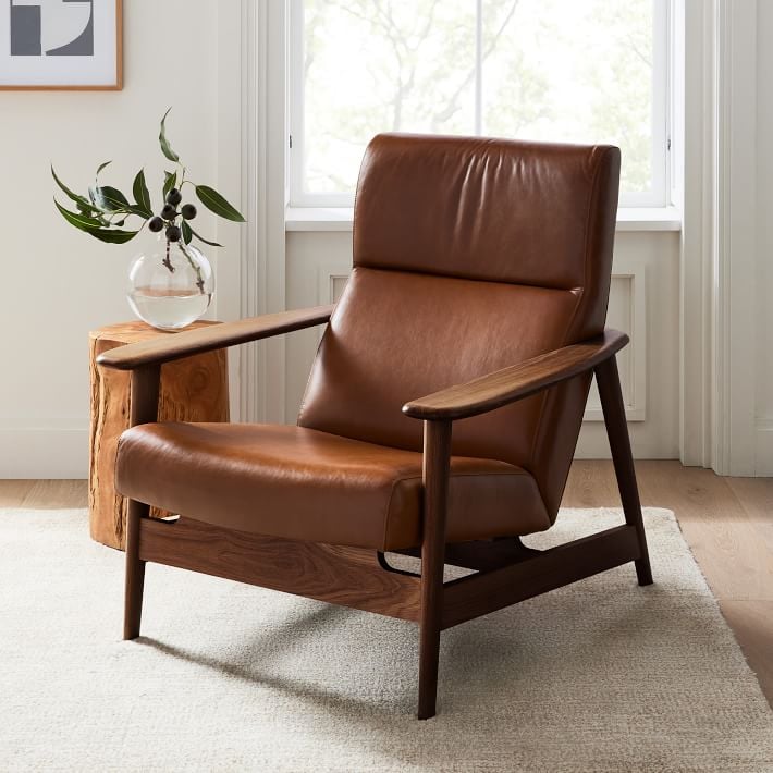 Best Wide Leather Chair: Mid-Century Show Wood High-Back Leather Chair