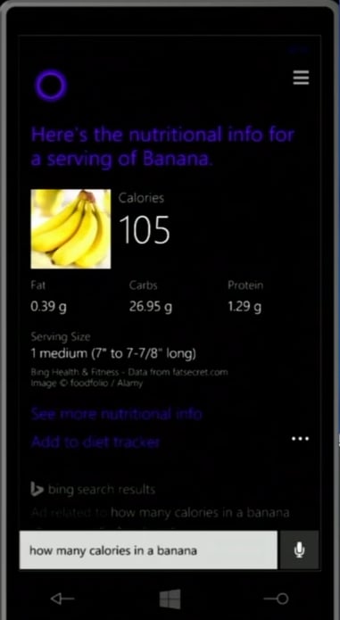 Cortana can tell you nutritional values.
