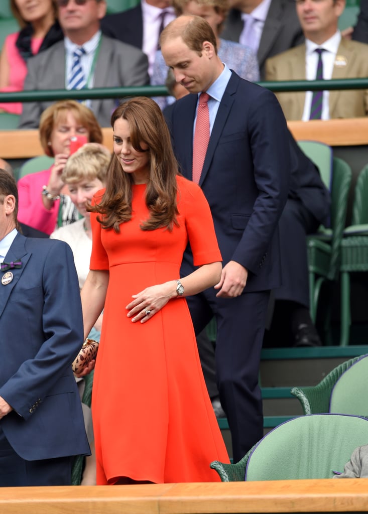 Kate accessorized her red-hot L.K. Bennett dress with a leopard-print DVF box clutch.