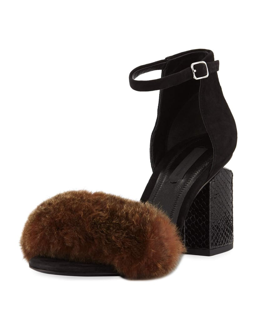 Alexander Wang Abby Fur Tilt-Heel City Sandals