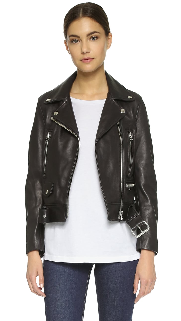 Acne Studios Leather Moto Jacket | Bella Hadid Coats | POPSUGAR Fashion ...