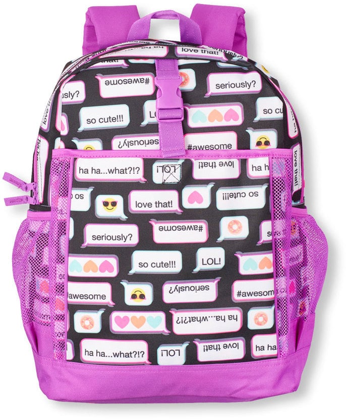 Girls Text Emoji Print Backpack