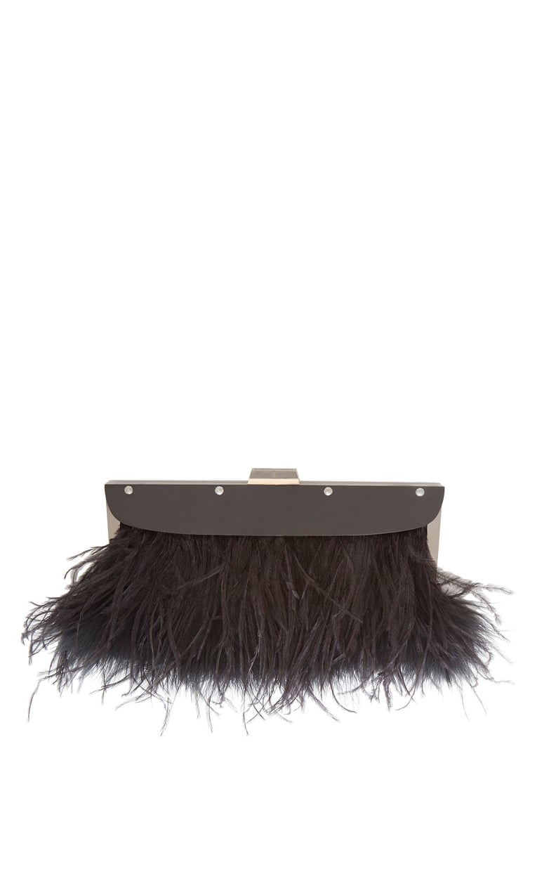 BCBG Max Azria Portia Feather-Trim Lucite Clutch