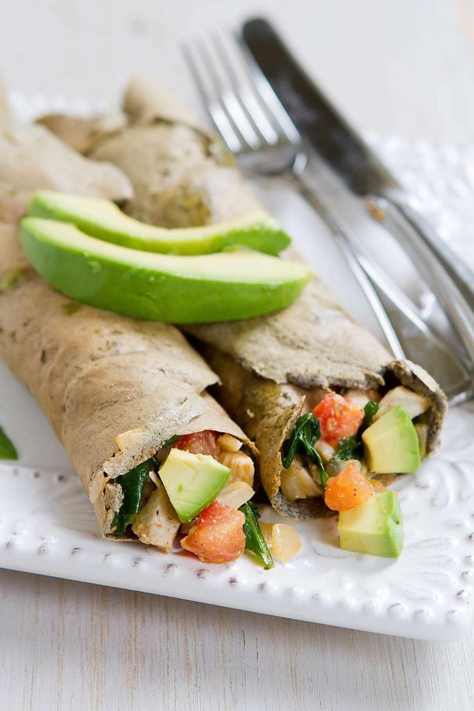Buckwheat Avocado Crepes With Chicken and Spinach