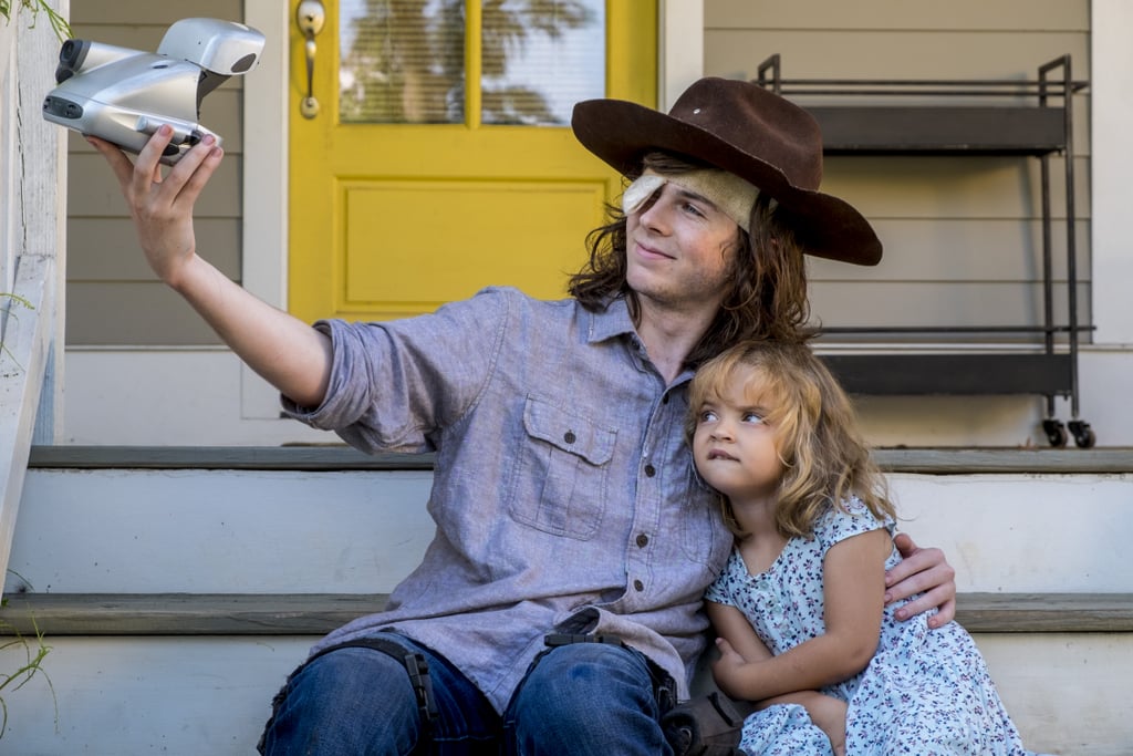 We see quite a few pictures of Carl and Judith hanging out in episode nine, so it's possible a good chunk of the episode will be focused on this flashback. We see them painting together, taking selfies, and having fun. Judith may not fully realize her brother will be gone, but Carl is giving her a few more memories before he goes (and likely getting some closure of his own).