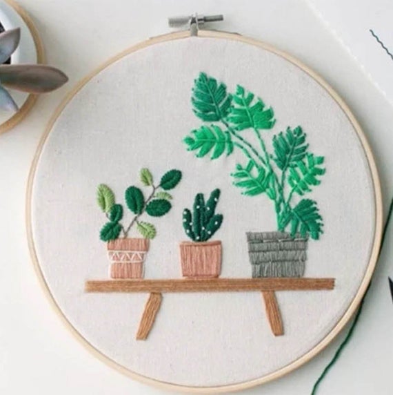 Modern Flower Plant Hand Embroidery Full Kit