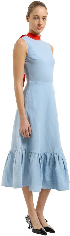 Self-Tie Collar Linen Dress