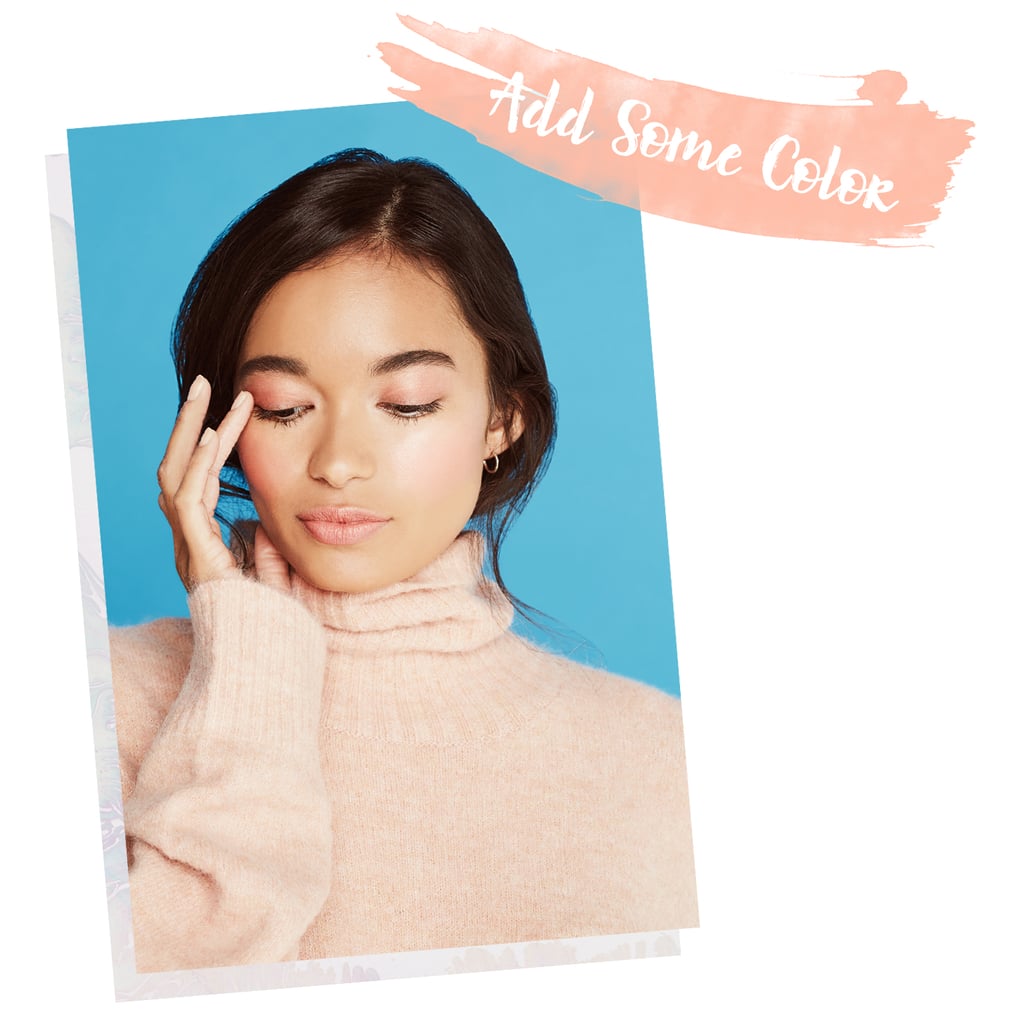 The only thing this luminous look is missing is a hint of color. In true streamlined fashion, opt for one that not only complements your skin tone, but also is easy to use in several spots, like a rosy-pink shade. Apply a pink-toned multi stick ($20) on your cheeks for a naturally flirty flush that pairs with your pre-existing glow. Dot it on the apples of your cheeks first, and finish by blending out with your fingers, going up and toward your temples. Tap over your lids for an instantly dreamy, romantic eye look. 
Finally, add some color to your pout. The creamy formula is ideal for keeping your lips hydrated, and the finish will be somewhere between a frosted lipstick and a shimmery gloss.
