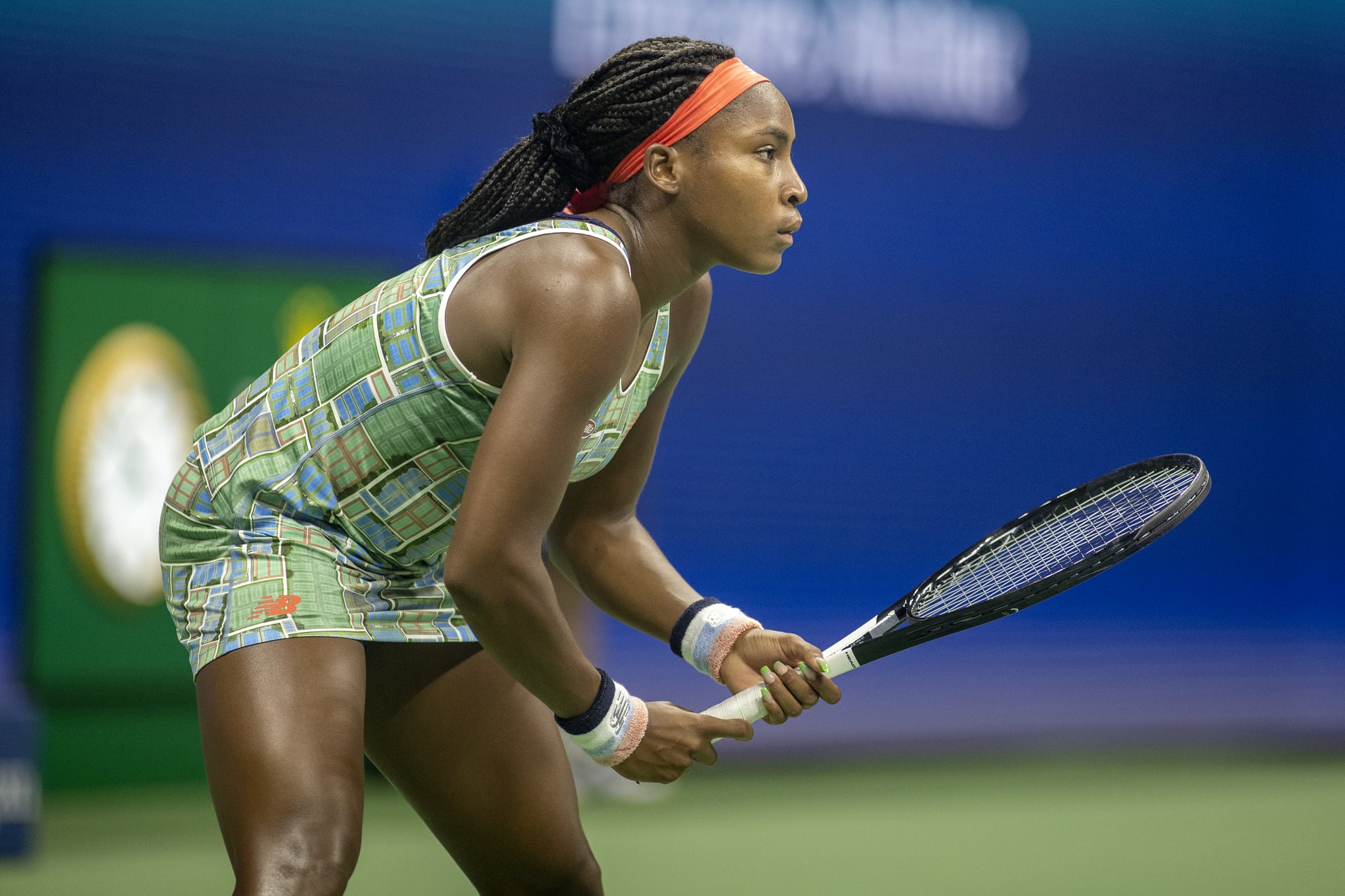 2019 US Open Tennis Tournament- Day Six.  Coco Gauff of the United States in action against Naomi Osaka of Japan  in the Women's Singles Round three match on Arthur Ashe Stadium during the 2019 US Open Tennis Tournament at the USTA Billie Jean King National Tennis Centre on August 31st, 2019 in Flushing, Queens, New York City.  (Photo by Tim Clayton/Corbis via Getty Images)