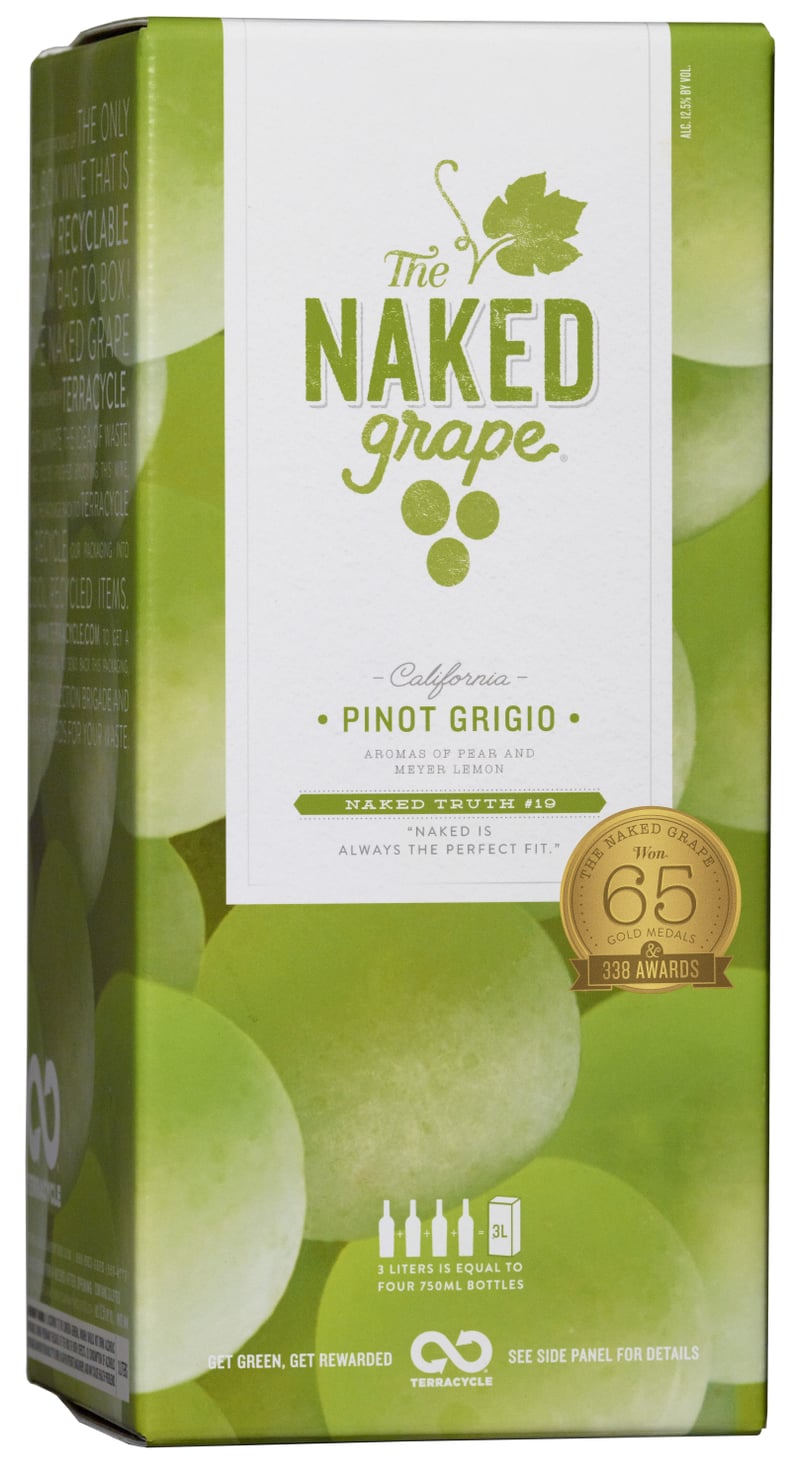 <a href="http://www.thenakedgrapewine.com/Wines/Pinot-Grigio.asp#boxWine">The Naked Grape Pinot Grigio</a> ($20 For 3 Liter)