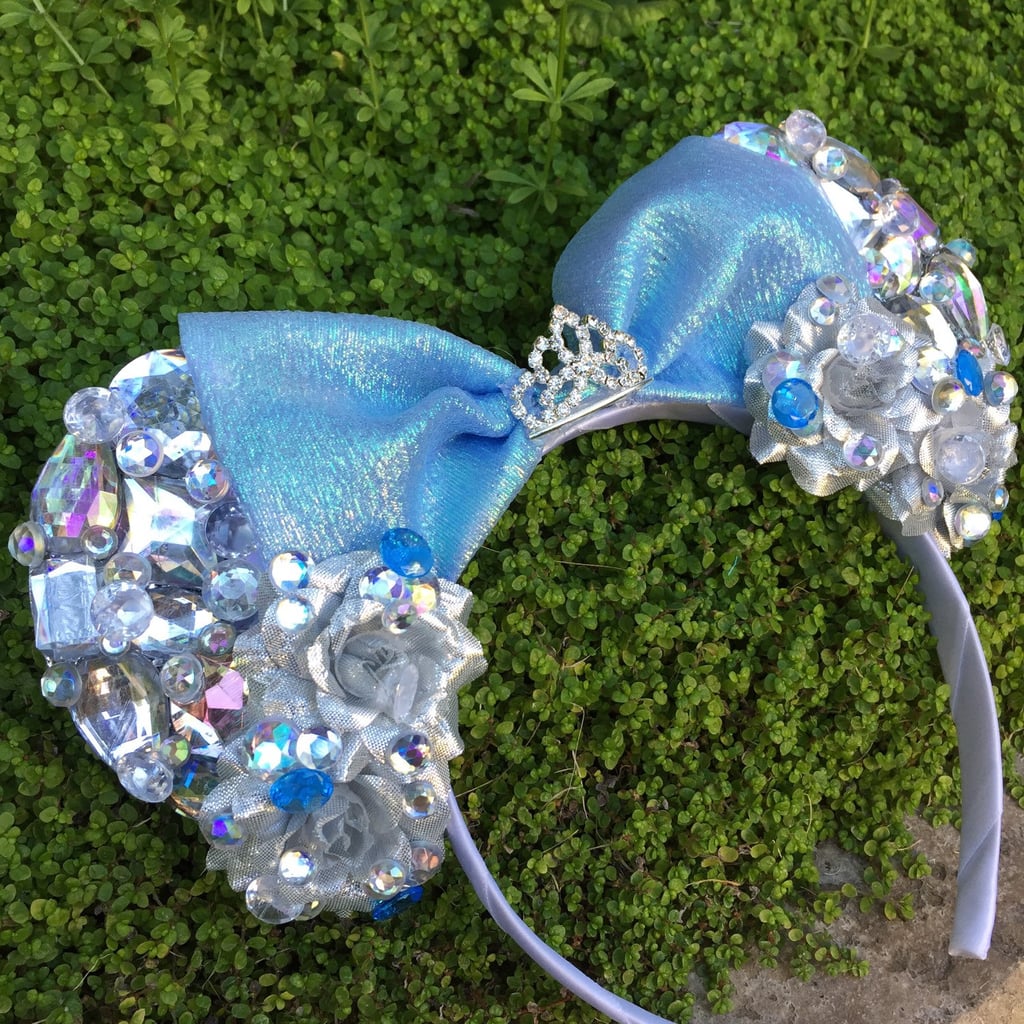 LED Diamond Princess Anniversary Silver Floral Mouse Ears ($36-$40)