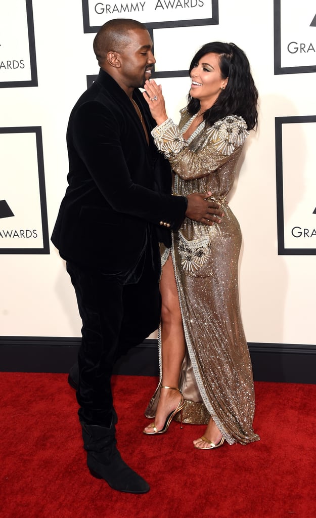 Kim Kardashian and Kanye West at the Grammys 2015 POPSUGAR Celebrity