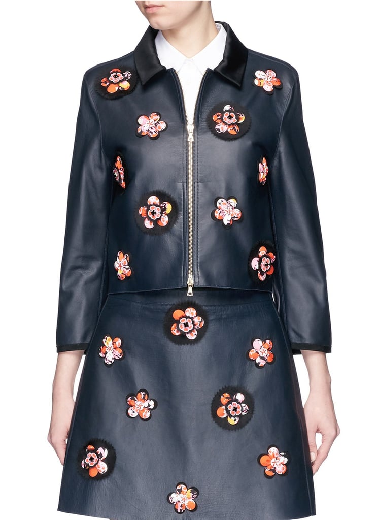 VICTORIA by VICTORIA BECKHAM Floral-Embellished Cropped Leather Car Coat ($1,860)