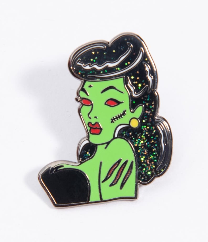 Black Glitter and Green Zombie Girl Pin-Up Enamel Pin