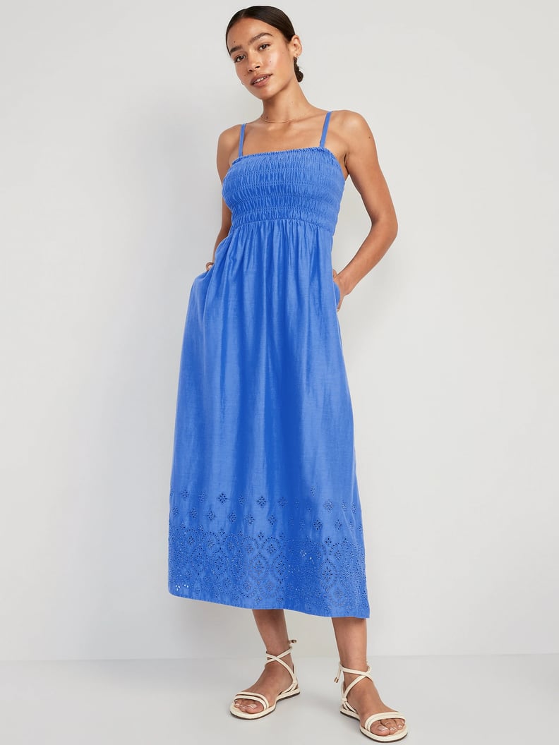 Old Navy Fit & Flare Eyelet-Embroidered Smocked Maxi Cami Dress