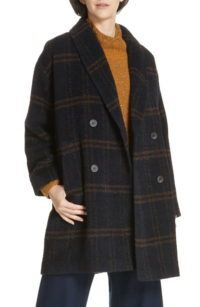 Eileen Fisher Double Breasted Plaid Alpaca Blend Coat