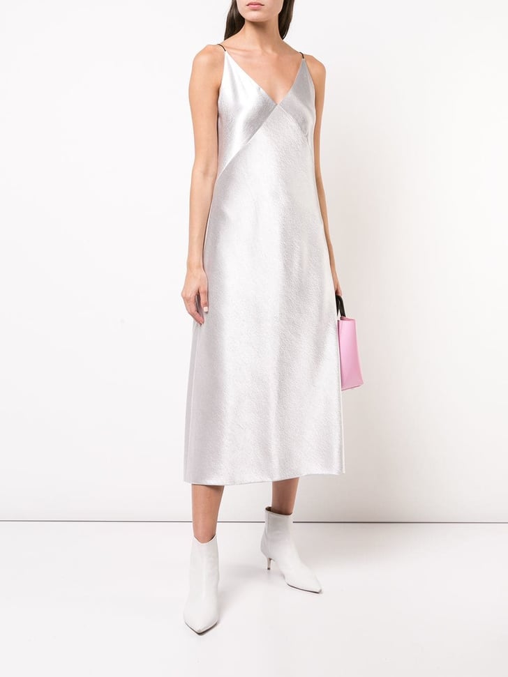silver slip dress midi