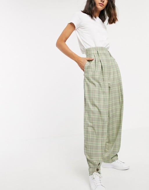 Our Pick: ASOS DESIGN cuffed wide leg pants in green check
