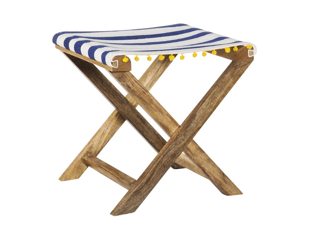 Accent stool in blue ($50).
