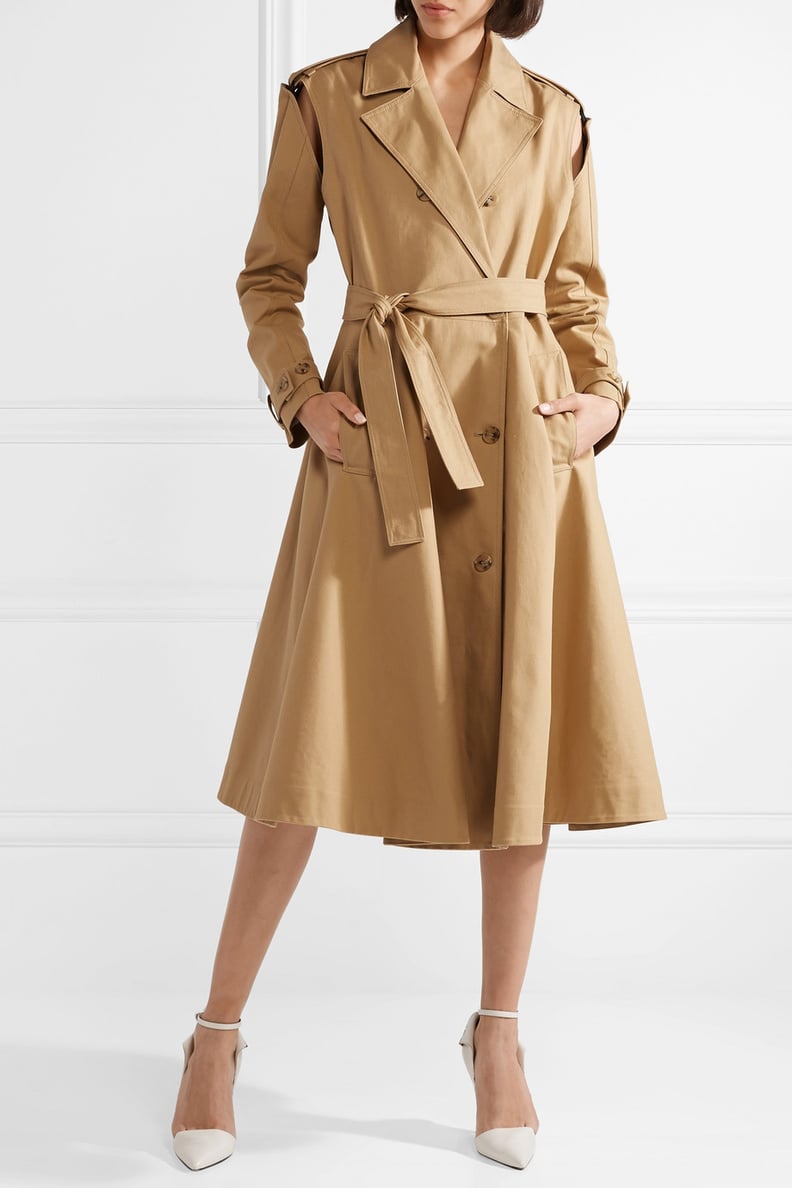 Calvin Klein Convertible Double Breasted Cotton Twill Trench Coat