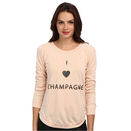 Chaser "I Heart Champagne" Fleece Reverse Shoulder Shirttail Top