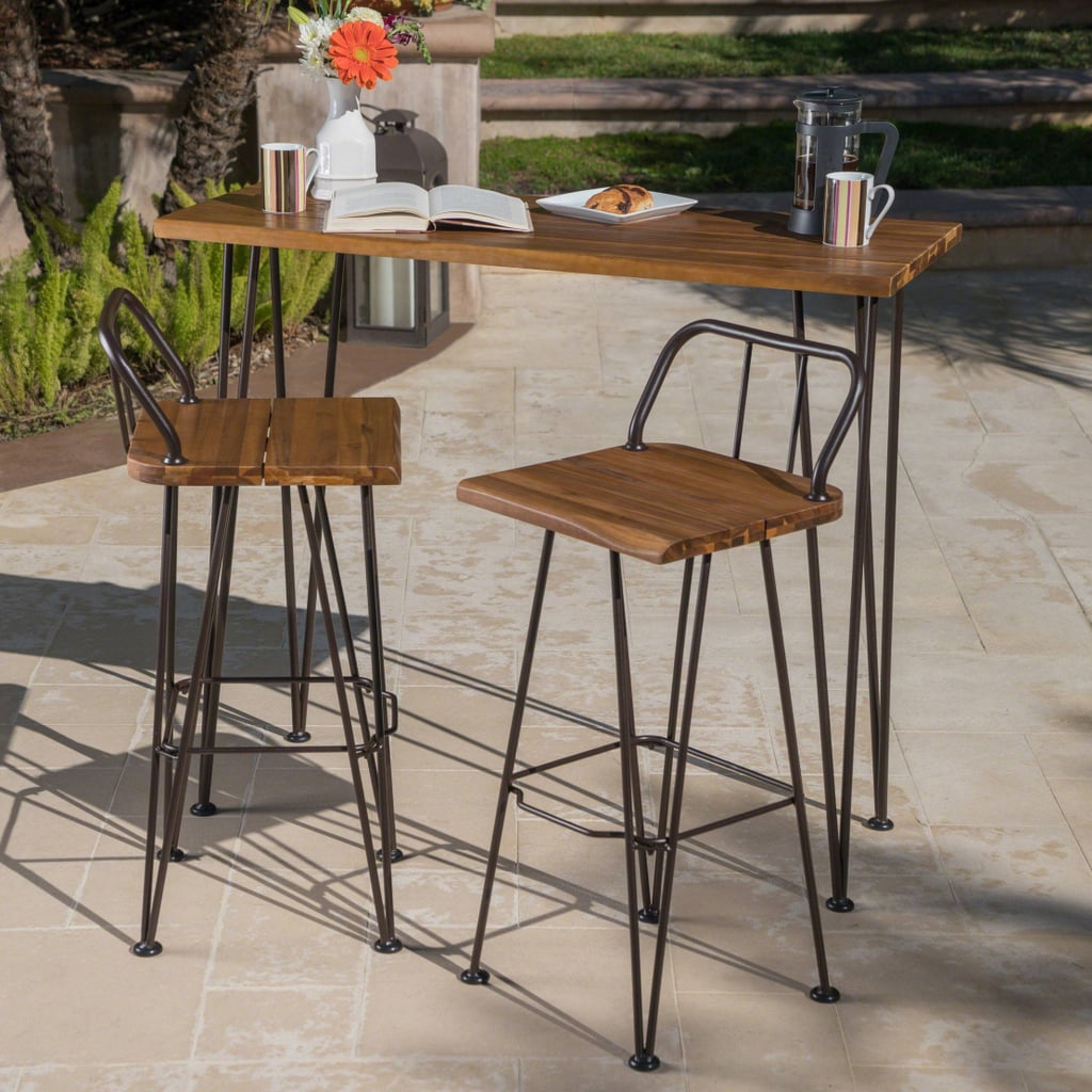 An Industrial Set: Christopher Knight Home Denali Acacia Wood Industrial Patio Bar Set