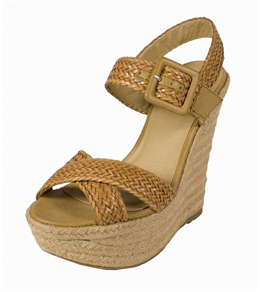 Delicious Lustacious Women's Peep Toe Braided Espadrille Platform Wedge Sandal