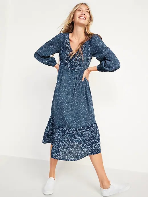 Old Navy Long-Sleeve Fit and Flare Tiered Midi Dress