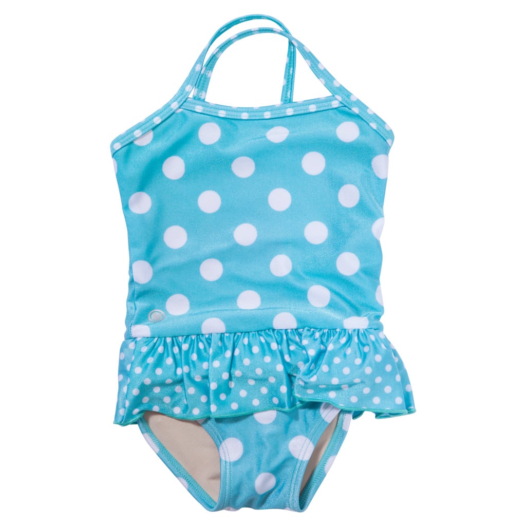 Aqua Polka Dot Swimsuit With Ruffle ($25)