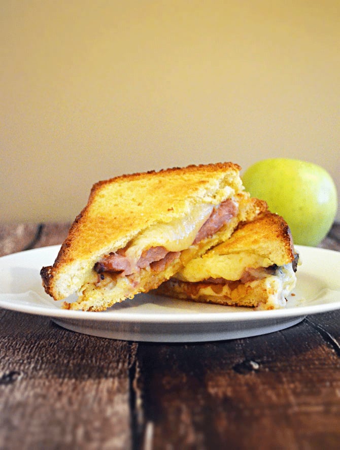 Entrée: Root-Beer-Glazed Ham Melt With American Cheese and Apple Compote