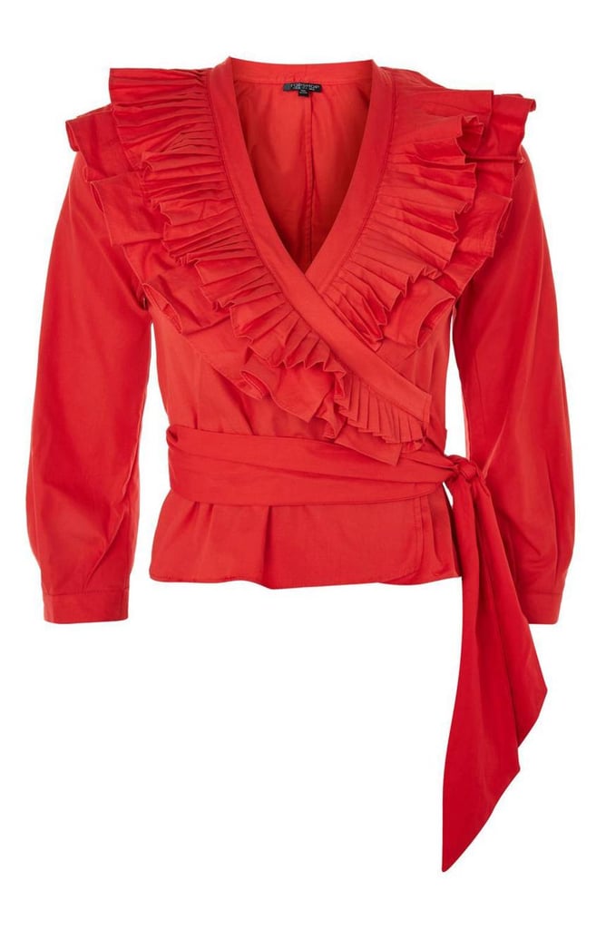 Topshop Pleat Ruffle Wrap Top