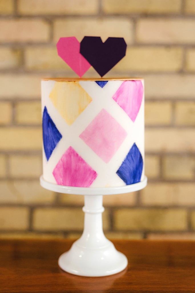 The bold pattern of this fun cake is made even sweeter topped with pixel-like hearts.