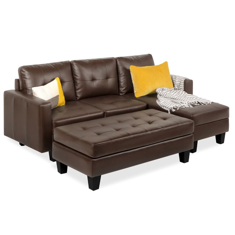 A Customizable Sofa: L-Shape Tufted Faux Leather Sectional Sofa
