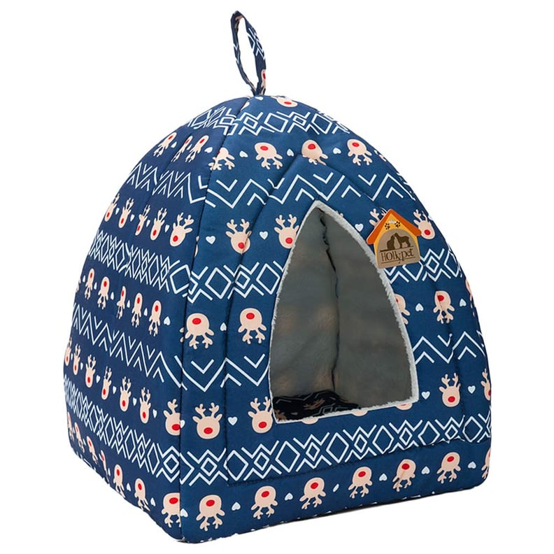 Hollypet Self-Warming 2-in-1 Cat Bed — Blue Reindeer Pattern