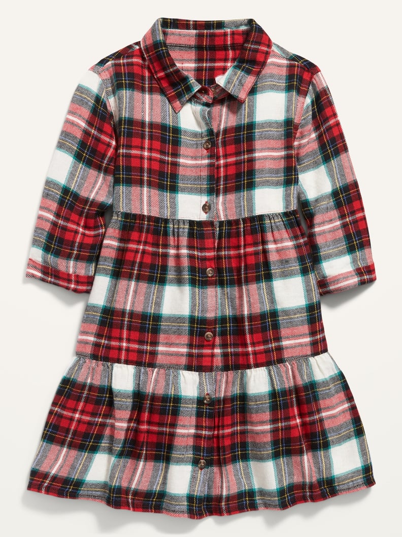 Plaid Tiered Shirt Dress For Toddler Girls