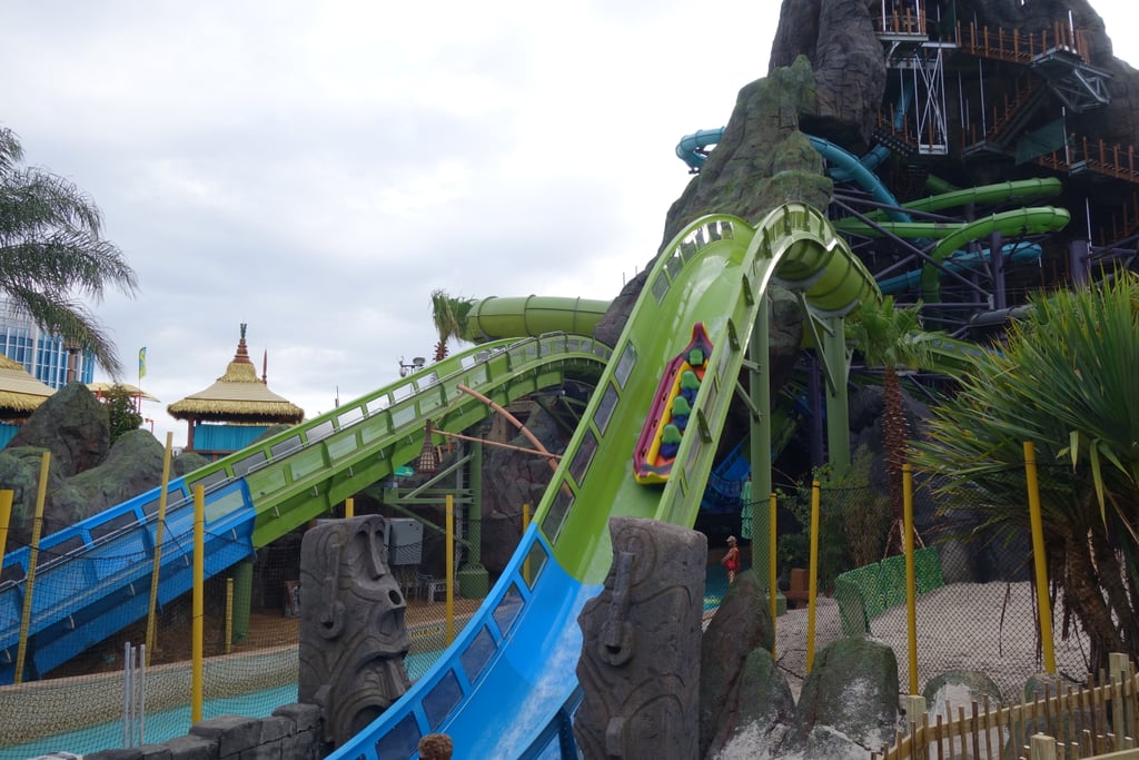 That Krakatau canoe's not going down a drop — it's going up. The technology used in this ride is really somethin' else. (Not to brag, but I was the very first guest to ever ride it! Right place, right time!)