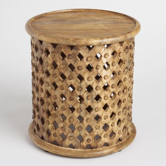 Tribal Carved Wood Accent Table