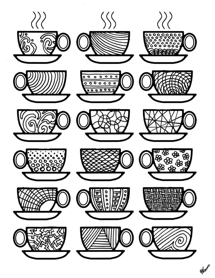 Get the colouring page: Coffee cups