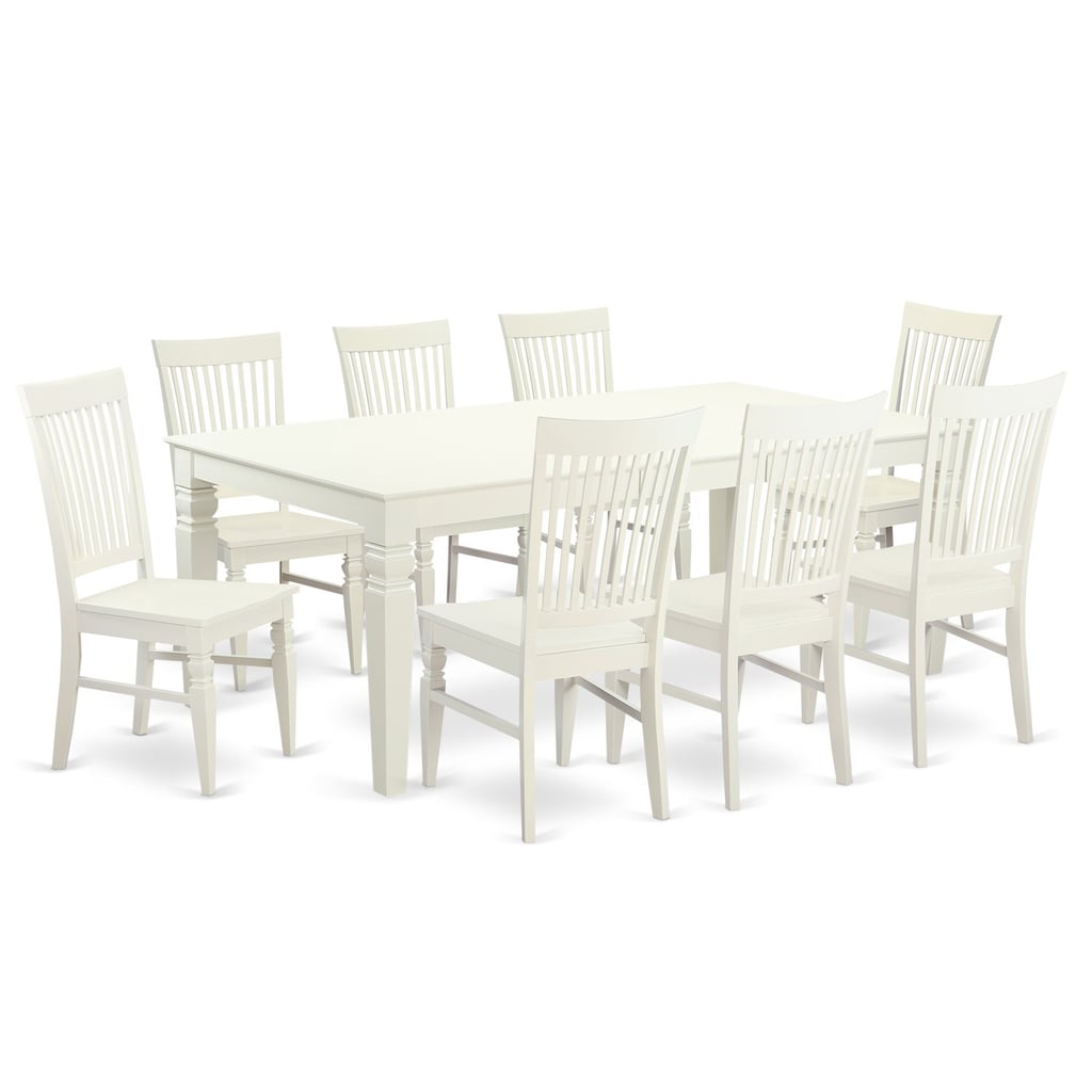 East West Furniture 9 Piece Table Set With One Logan Dining Table and 8 Dining Room Chairs in Linen