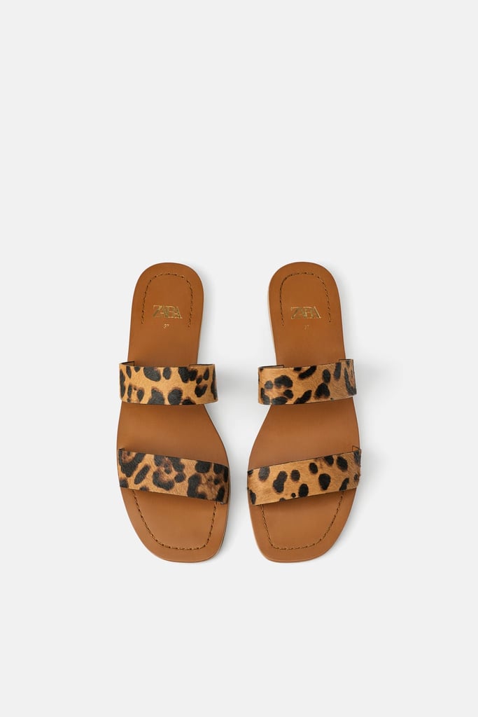 Animal Print Leather Strap Low Heeled Sandals