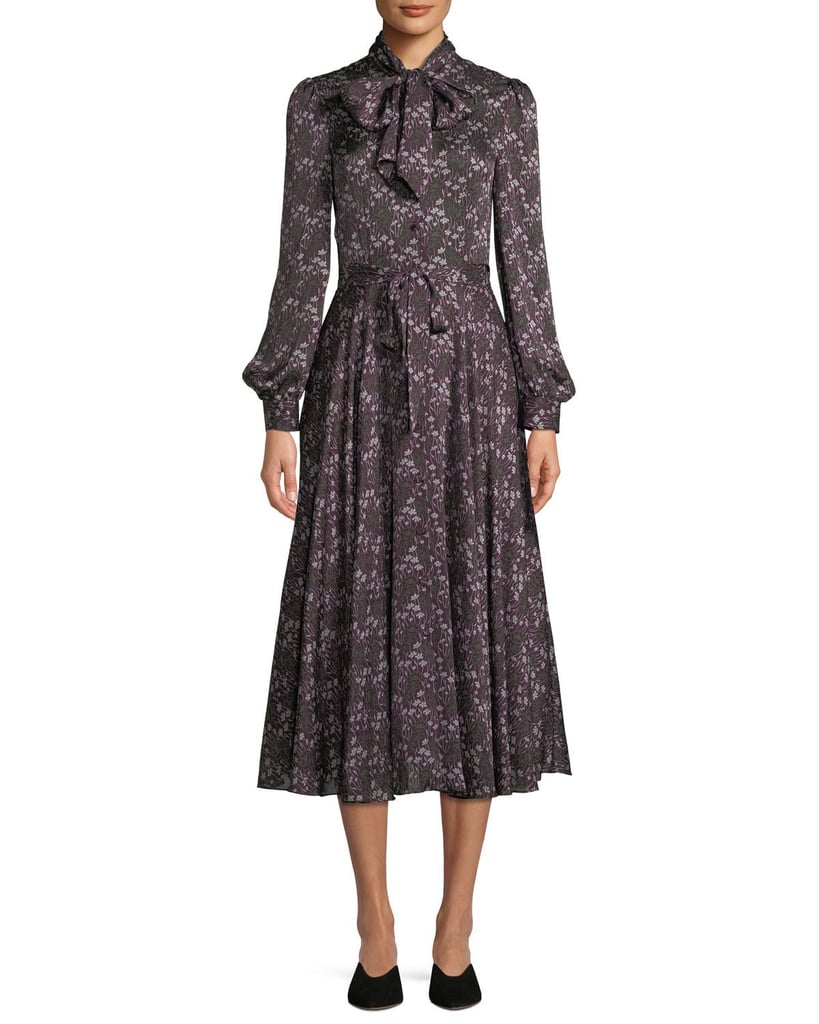 Co Tie-Collar Long-Sleeve Silk Midi Dress | Pippa Middleton Purple ...