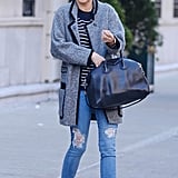 Count Miranda as one of the sleek celebs who favors flats for running errands. She paired a leopard smoking slipper with a gray jacket and striped shirt while out in NYC.