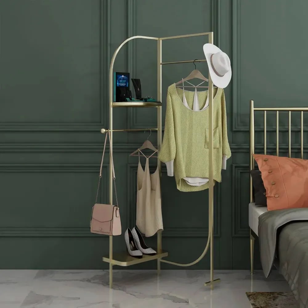 A Modern Clothing Rack: Modern Gold Freestanding Clothes Rack