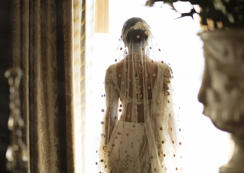 Bride Embroidered Love Story on Wedding Dress